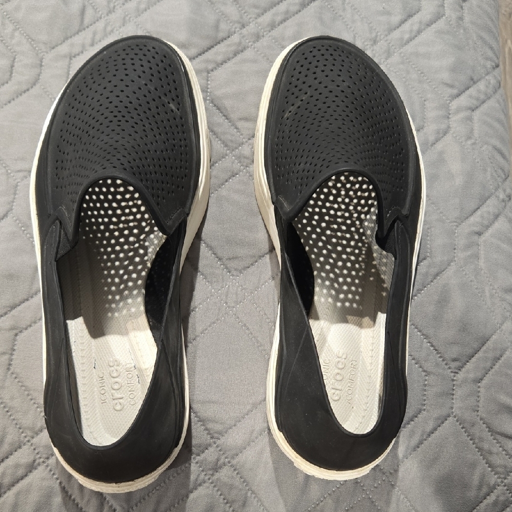COPY - CROCS Black and White Boat Shoes with Mesh Design